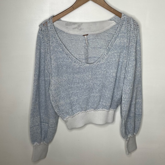 Free People blue open knit distressed cropped sweater